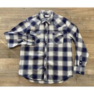 Tecovas Pearl Snap Western Mens L Blue Beige Plaid Button Up Long Sleeve Shirt